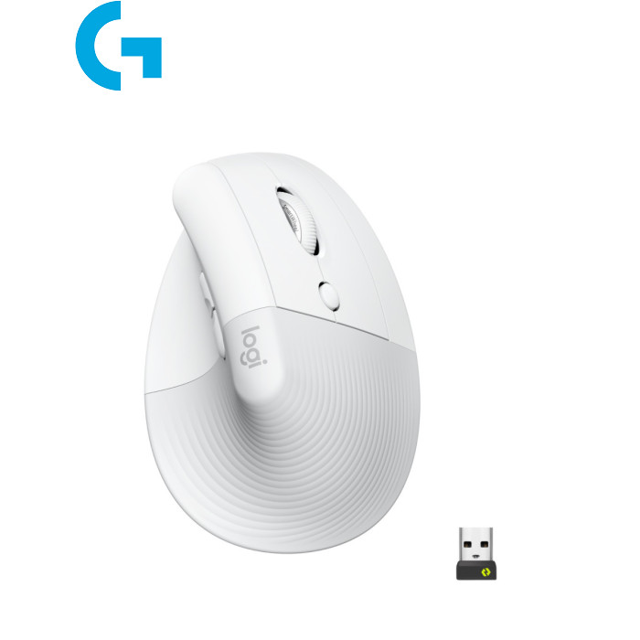 Миша бездротова Logitech Lift Vertical Ergonomic Wireless/Bluetooth White (910-006475) Вертикальні, для ноутбука, бездротове, Bluetooth, USB адаптер 2.4 ГГц, оптичний, 4000 dpi, кількість кнопок - 6, 1 х AA, середня, 108 x 71 x 70 мм