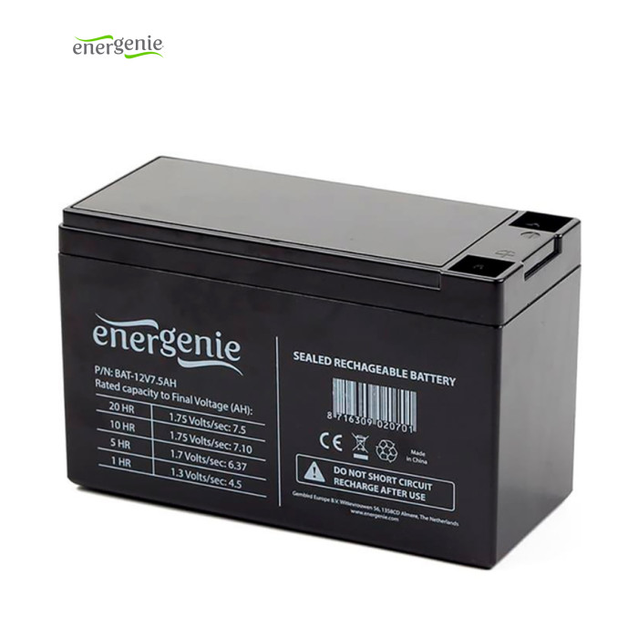 Акумуляторна батарея EnerGenie 12V 7.5AH (BAT-12V7.5AH) AGM
