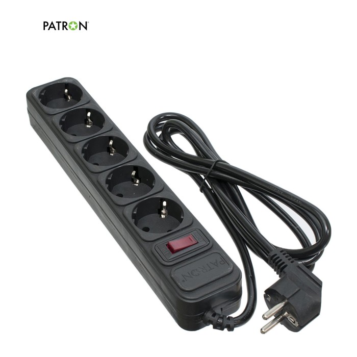 Мережевий фільтр живлення Patron 1.8 m3*1mm2 (SP-1052) 5 розеток BLACK (EXT-PN-SP-1052)