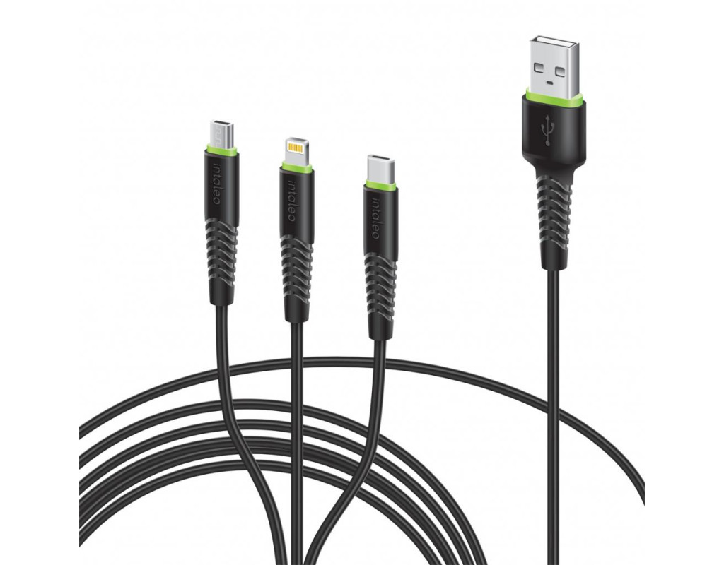 Дата кабель USB 2.0 AM to Lightning + Micro 5P + USB-C 1.4m CBFLEXU1 bl Intaleo (1283126487521)