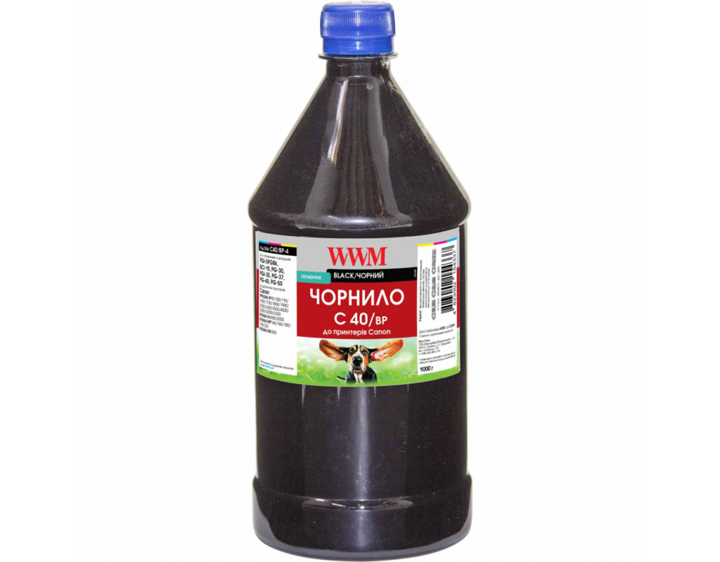 Чернила WWM Canon PG-40Bk/PG-50Bk/PGI-5Bk 1000г Black pigm. (C40/BP-4)
