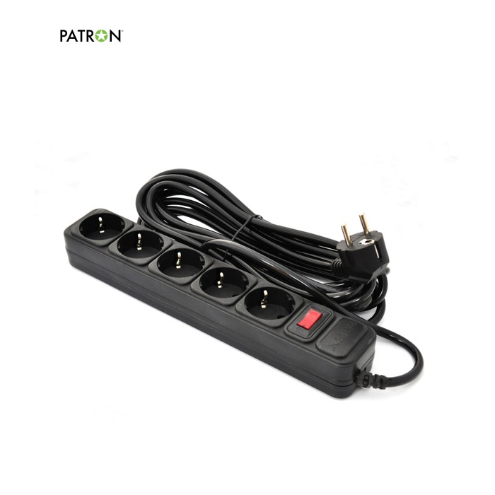 Сетевой фильтр питания Patron 5.0 m, 3*1.5mm2 (SP-1655) 5 розеток BLACK (EXT-PN-SP-1655)