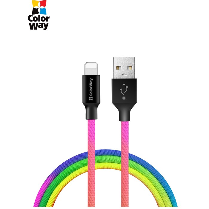 Дата кабель USB 2.0 AM to Lightning 1.0m multicolor ColorWay (CW-CBUL016-MC)