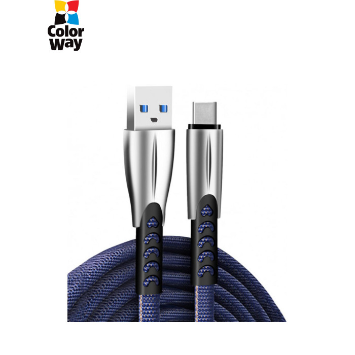 Дата кабель USB 2.0 AM to USB-C 1.0m zinc alloy blue ColorWay (CW-CBUC012-BL)