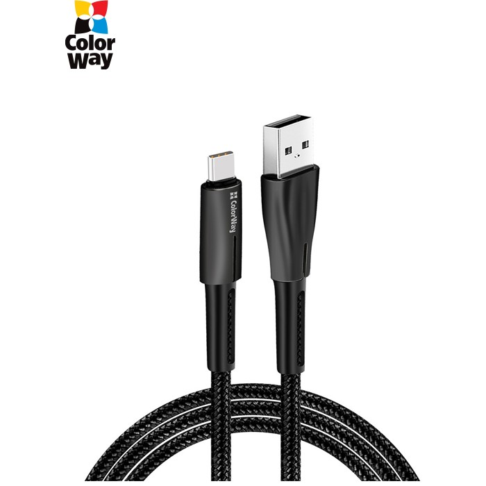 Дата кабель USB 2.0 AM to USB-C 1.0m zinc alloy + led black ColorWay (CW-CBUC035-BK)