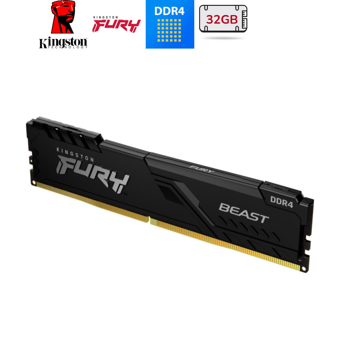 Модуль пам'яті для комп'ютера DDR4 32GB 3200 MHz Fury Beast Black Kingston Fury (ex.HyperX) (KF432C16BB/32)