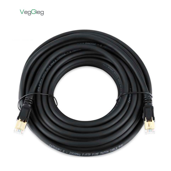Патч-корд литий VEGGIEG, CCA, SSTP, RJ45, Cat.8, 8m, чорний