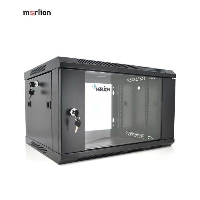 Шафа Merlion 6U, 600*450*367 (Ш*Г*В) мм загартоване скло, чорна. сталь 1,2мм з замком