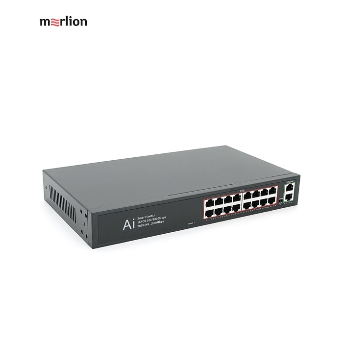POE комутатор гігабітний Merlion 16 POE 10 / 100 / 1000 + 2 RJ45 10 / 100 / 1000 вбудований блок живлення 52V 4.8A