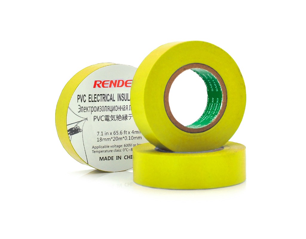 Ізолента RENDER 0,19мм * 16мм * 7м (жовта), temp: -10 + 80 &deg; С, 2000V, розтяж-180%, міцність 20Н / см, Агдезія 0,42 кг / 25мм, 10 шт. в уп. ціна за упак.