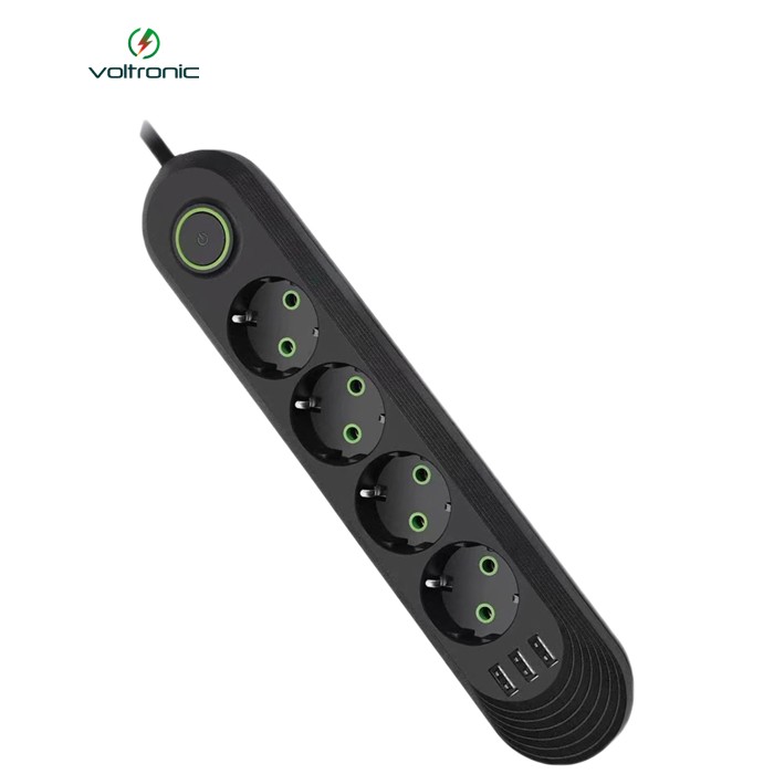 Мережевий фільтр живлення Voltronic F04U, 4роз EU, 3*USB Black (F04U-Black)