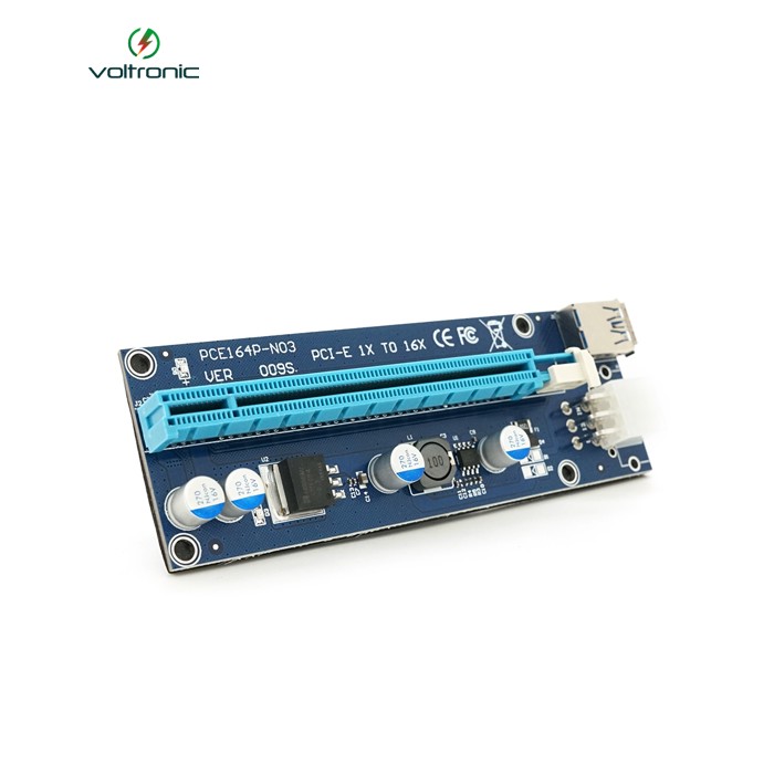Плата PCE164P-N09 (V009S-Plus) Riser PCI-EX, x1=>x16, USB 3.0, DC12V(PCI-E / 6pin), конденсатори 270, VER009S,Пакет