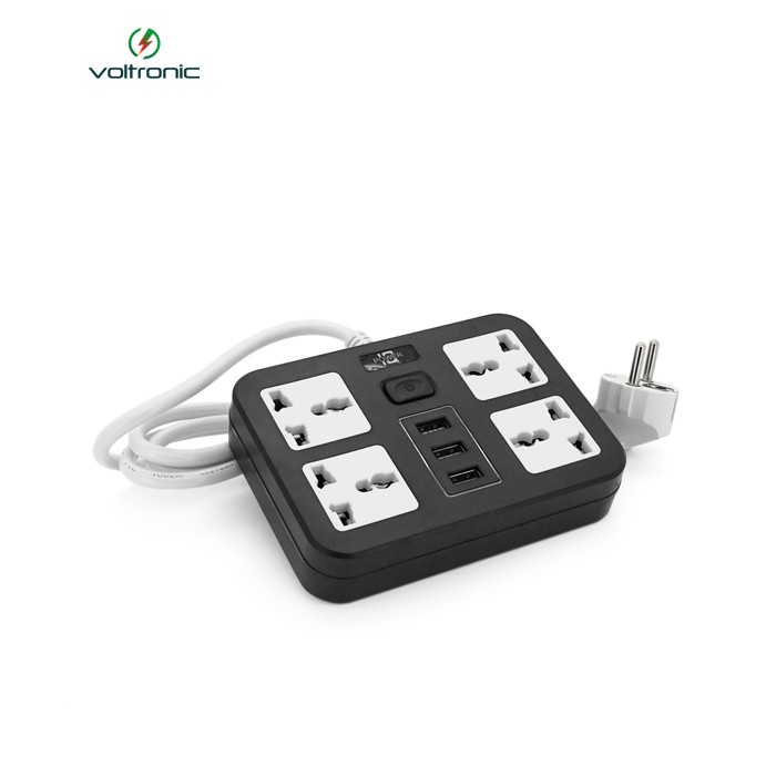 Мережевий фільтр ТВ-Т15, 4 розетки + 3 USB, 2 м, перетин 3х0, 75мм, 2500W, Black, Box