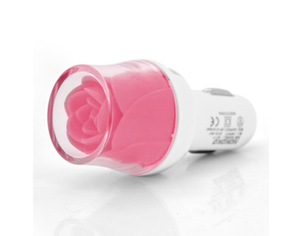 АЗУ NOKOKO Flower, 12V-USB, 5-5.5V, 2*USB, 10W, 2,1А, Pink, Пакет Q50