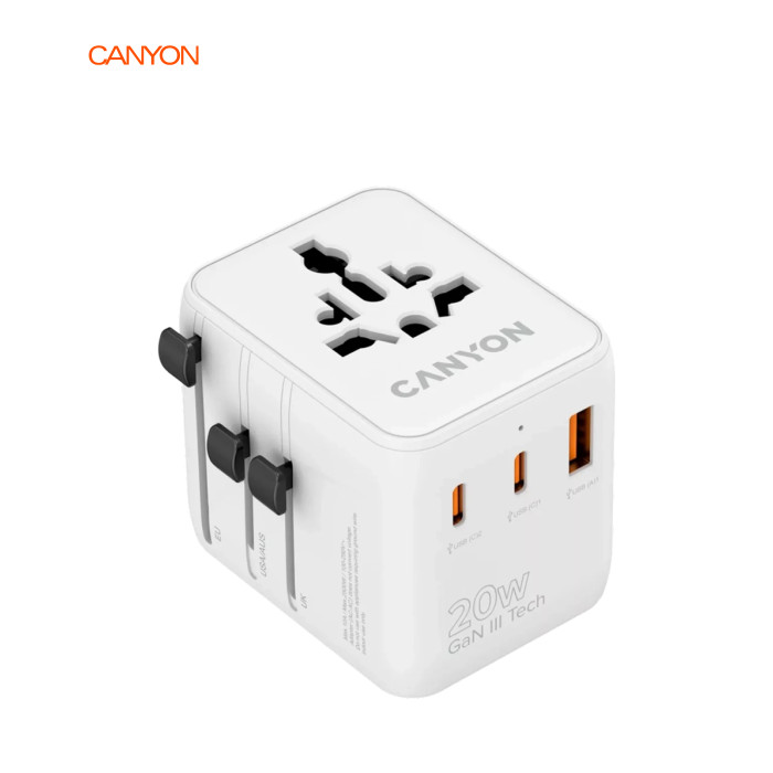 Зарядное устройство Canyon OnTour 20 2xUCB-C + USB-A EU/UK/US/AUS 20W White (CNS-TA20W1005W)