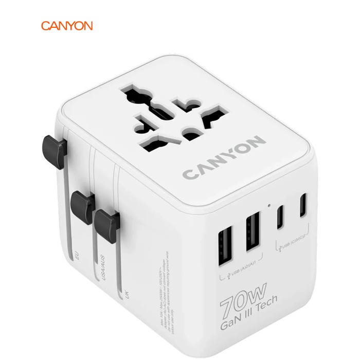 Зарядний пристрій Canyon OnTour 70 3xUSB-C + 2xUSB-A EU/UK/US/AUS 70W White (CNS-TA70W1006W)