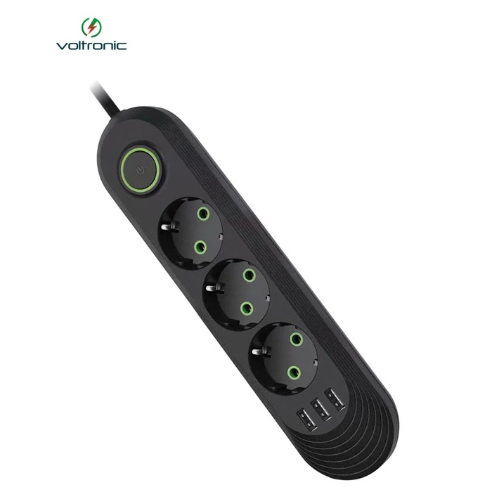 Мережевий фільтр живлення Voltronic F03U, 3роз EU, 3*USB Black (F03U-Black)