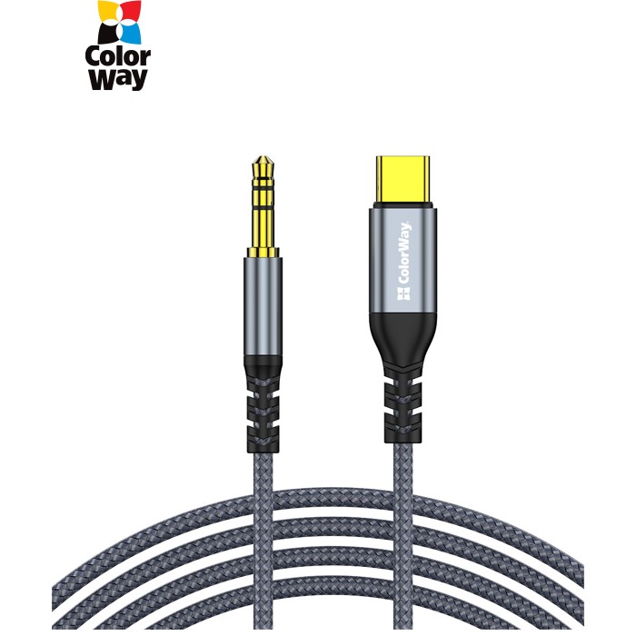 Кабель мультимедийный USB-C to 3.5mm M 1.2m gray ColorWay (CW-CBPDJ071-G)