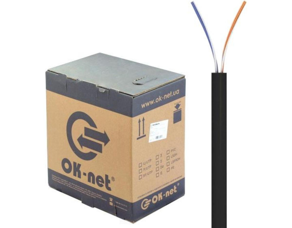 Кабель мережевий OK-Net UTP 305м cat.5 2 пари outdoor (U/UTP-cat.5) (КПП-ВП (100) 2*2*0,50 / 305)