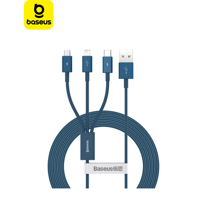 Дата кабель USB 2.0 AM to Lightning + Micro 5P + Type-C 1.5m 3.5A blue Baseus (CAMLTYS-03)