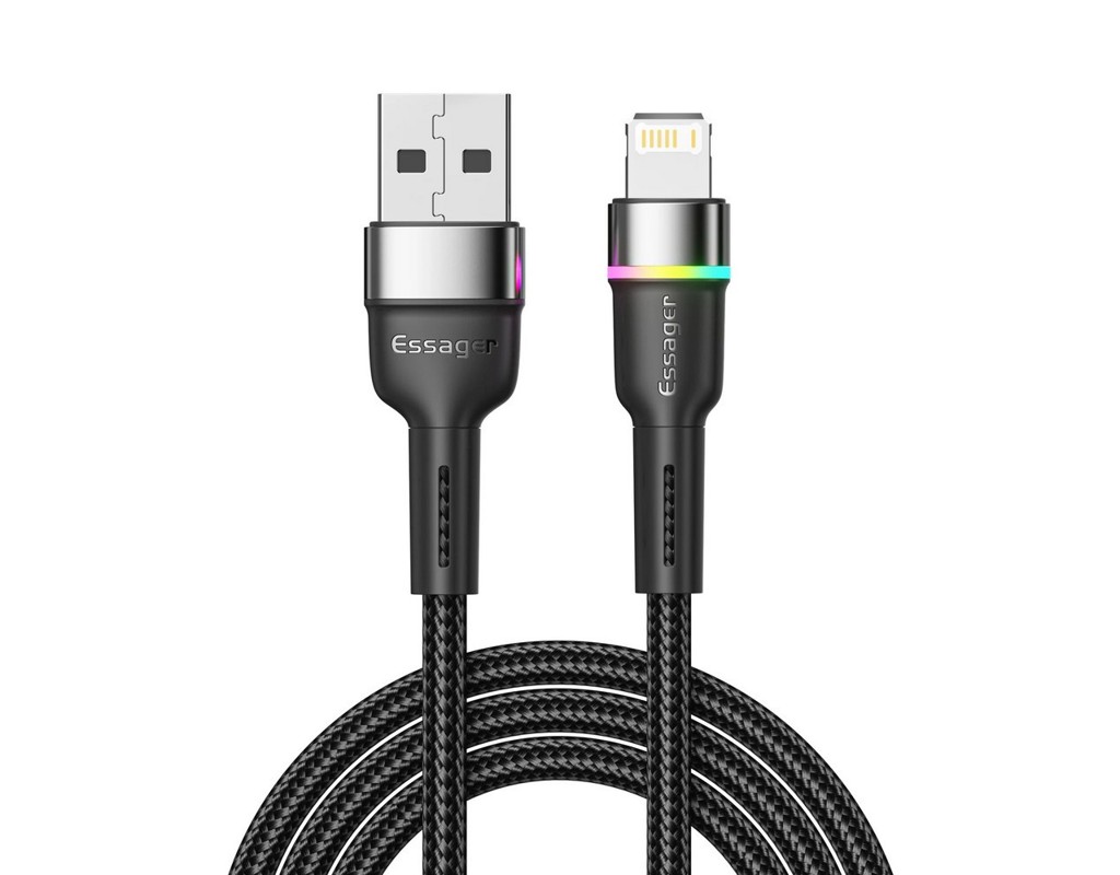 Кабель Essager Colorful LED USB - Lightning (M/M), 2.4A, 2 м Black (EXCL-XCDA01)
