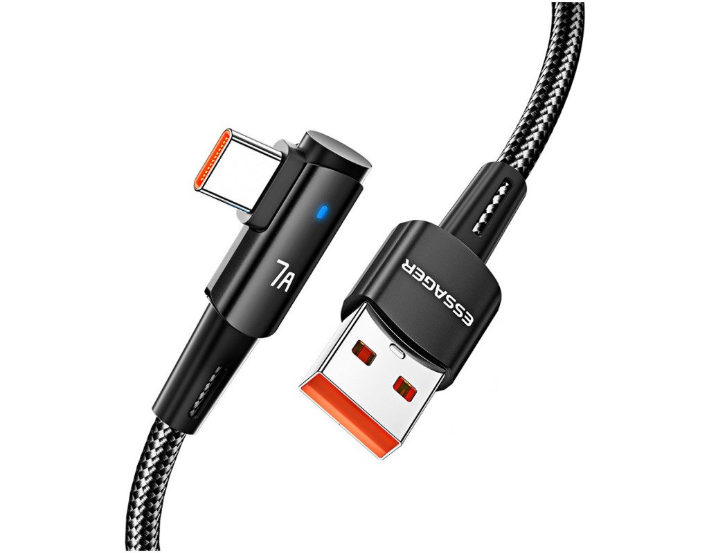 Дата кабель USB 2.0 AM to USB-C 1.0m 100W 90° corner black Essager (EXCWT7A-CG01-P)
