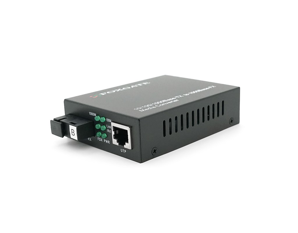 Медіаконвертер FOXGATE EC-Q-1G-1SM-1550nm, 1550 WDM, 1x10 / 100 / 1000 Base-Tx, одноволоконний Full / Half duplex, SC 20km (0+70&deg;C), + блок живлення 5V 1A