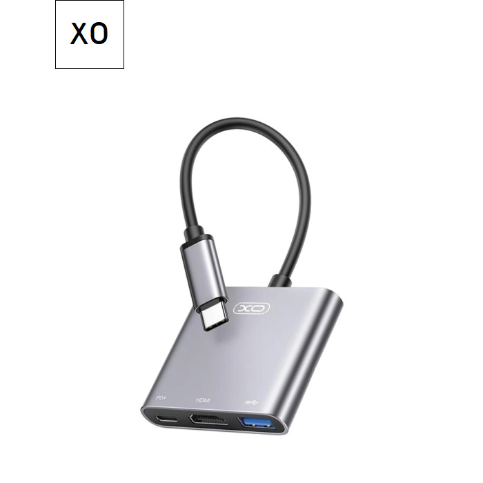Концентратор XO USBC to USBCPD100W + HDMI 4K30Hz + USB 3.0 grey (HUB011.tranish)