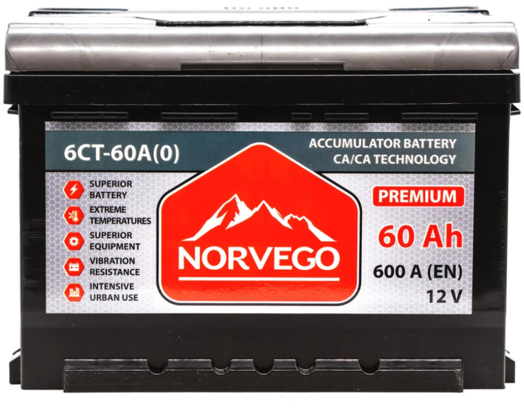 Акумулятор автомобільний NORVEGO ВЕСТА Premium 60A +прав (0) (600 пуск)