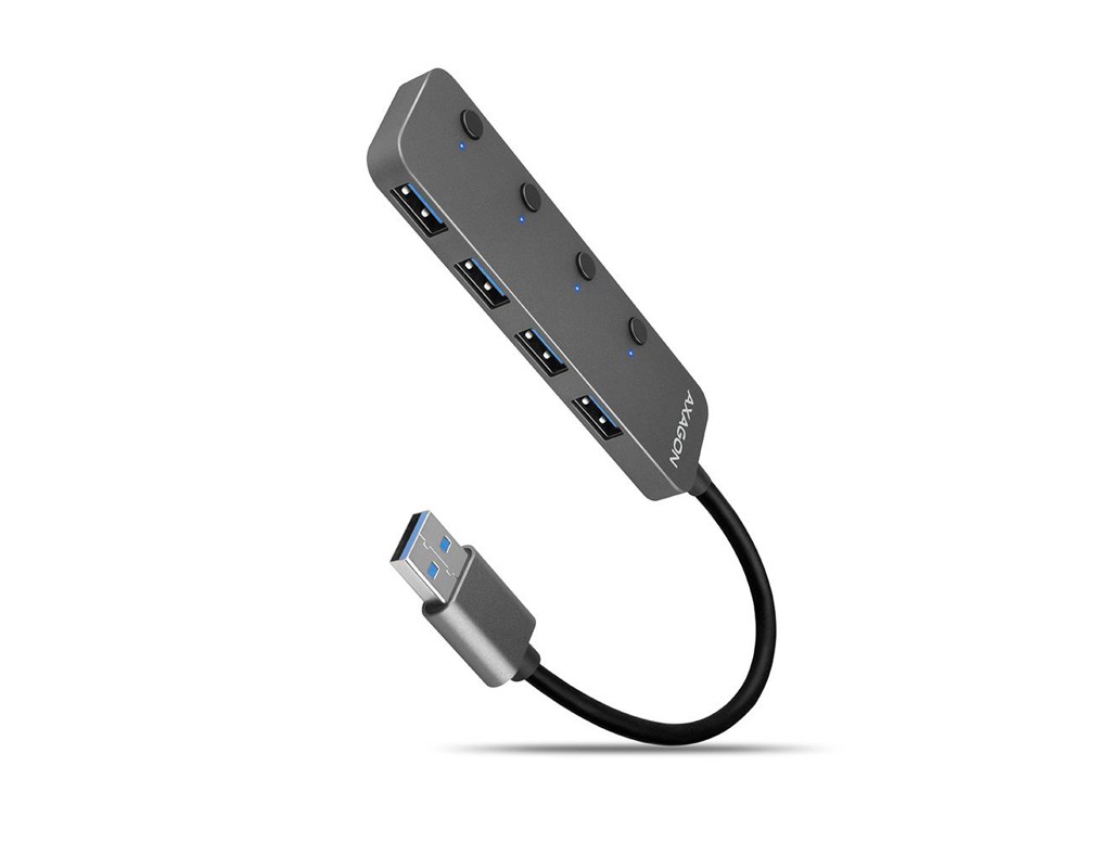 Концентратор AXAGON USB 3.1 to 4xUSB 3.0 0.2m switch black (HUE-MSA)