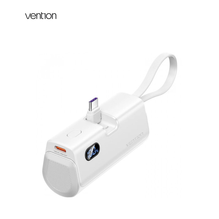 Батарея универсальная Vention 4800mAh 22,5W PD, USB-C In/Out, LED display, with built-in USB-C cable White (FHQW0)