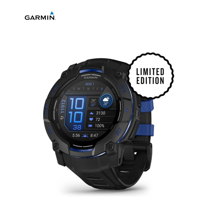 Смарт-годинник Garmin Instinct 3, 50mm, AMOLED, Black with Bolt Blue Accents, GPS смарт-годинник (010-03020-03)