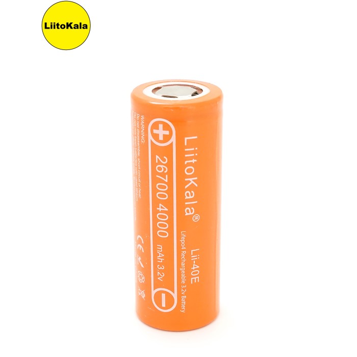 Аккумулятор 26700 Lifepo4 LiitoKala Lii-40E, 4000mah （4100-4200mah）, 3.2V (2.75-4.2V), Orange, 71mm x 26.5mm, цена за 1 шт