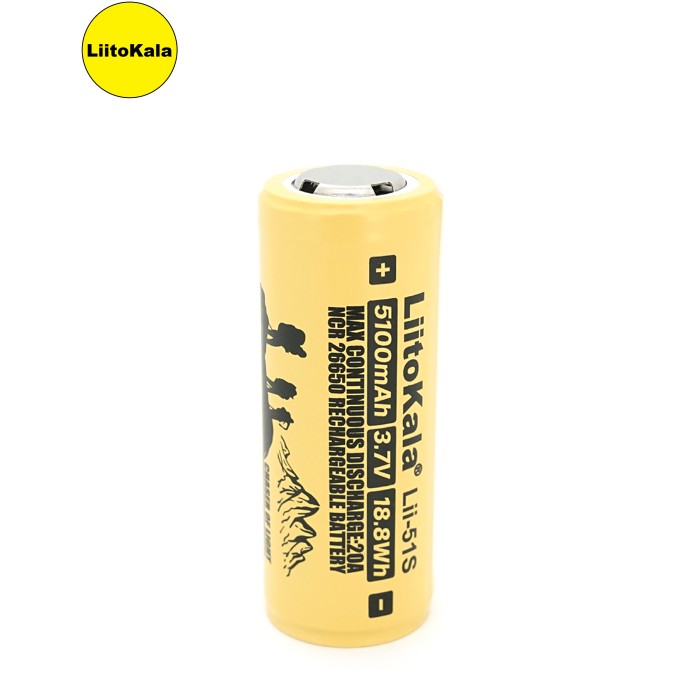 Акумулятор 26650 Li-Ion LiitoKala Lii-51S-PSB, 5100mAh (5100-5500mAh), 20A, 18.8Wh, 3.7V (2.5-4.2V), кремовий, 65.5mm x 26.8mm, ціна за 1 шт