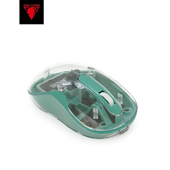 Миша бездротова JEDEL WD141T-G, 1200, 2.4 GHz+Bluetooth 5.0, 3.7V 300mAh, Type-C заряджання. 109x60x32 мм. 69 р. Transparent-Green, Box