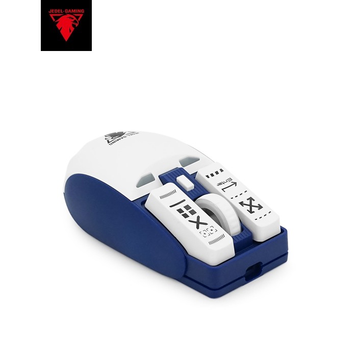 Миша бездротова JEDEL WD149, 1200 / 2400 / 3200DPI, 2.4 GHz+Bluetooth 5.0, 3.7V 500mAh, Type-C заряджання. 112x60x40 мм. White / Blue. Box