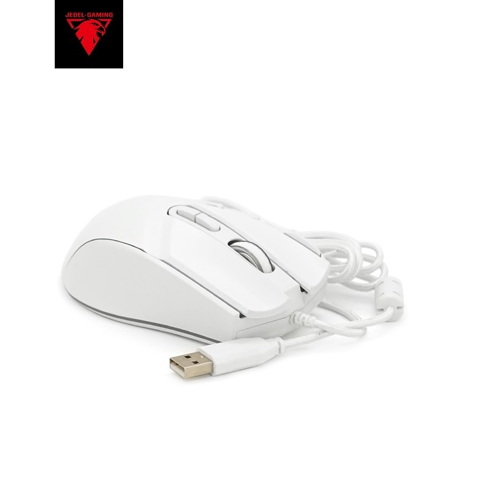Миша провідна JEDEL GM800, 8 кнопок, 1200 / 1800 / 2400 / 3600 / 4800 / 7200DPI, кабель 1,5 м. RGB підсвічування. 128х77х40мм. White. Box
