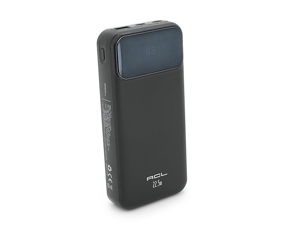 Powerbank ACL PW-117 20000mAh, PD22.5W, 1xUSB+2xUSB-C, 3 кабелі (USBType-C / Lighting), 0.47кг, Black / White, Box