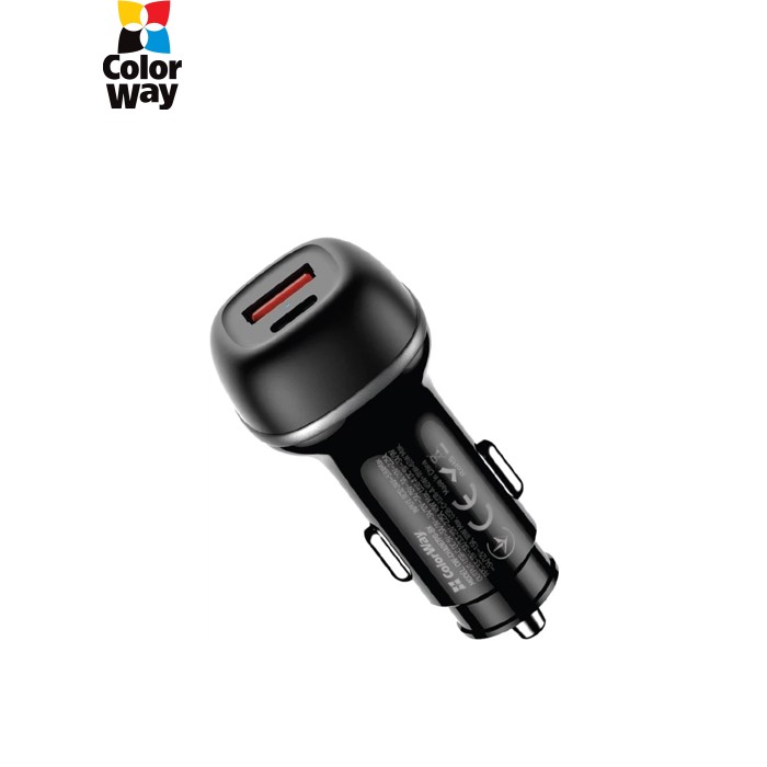 Зарядное устройство ColorWay USB-C PD45W + USB QC3.0 car adapter (CW-CHA067PD-BK)