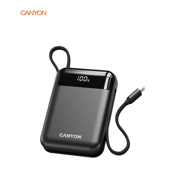 Батарея універсальна Canyon 10000mAh OnPower 104 PD/20W, QC/22.5W built-in cable Black (CNS-CPB104B)
