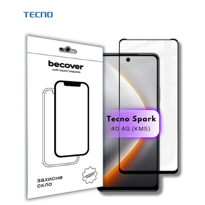 Стекло защитное BeCover Tecno Spark 40 4G (KM5) Black (714922)