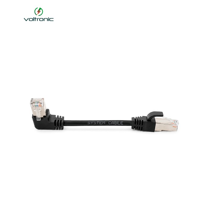 Патч-корд литий FTP, RJ45(прямий / кутовий), екранований, FTP5e 0.125m, patch D=4.9mm AWG28 1x90&deg; CU, чорний, Q200