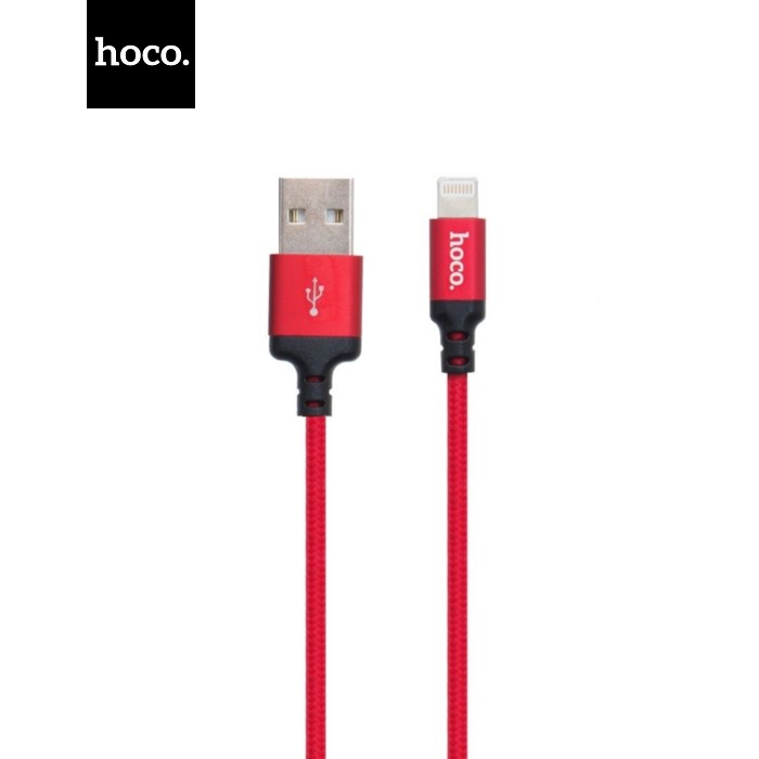 Дата кабель USB 2.0 AM to Lightning 2.0m 2A X14 black-red HOCO (6957531062899)