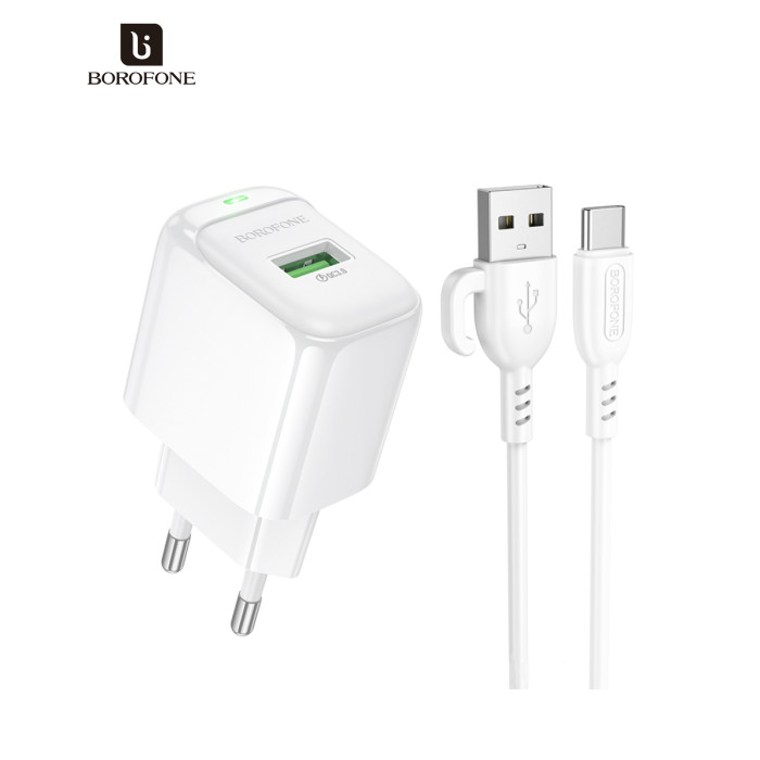 Зарядний пристрій BOROFONE 1xUSB QC3.0 18W + cable UAB-A to USB-C BAS42A white (6941991113802)