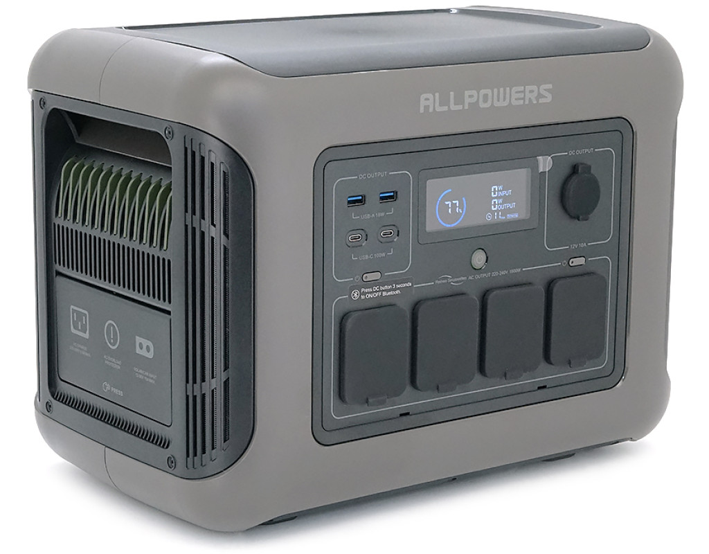 Зарядная станция ALLPOWERS R1500 APP Control, Wi-Fi, Bluetooth, 1800W, 1152Wh LiFePO4 3500Cycles, MPPT 650w max, CAR port, DC12/24V, 4хAC 220V, 2xUSB-TYP