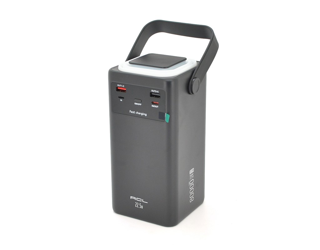 Powerbank ACL PW-152 80000mAh, 22.5W, 2xUSB, 4 кабелі (USB / Micro / Type-C / Lighting), Ліхтар, 1.4кг, Black, Box