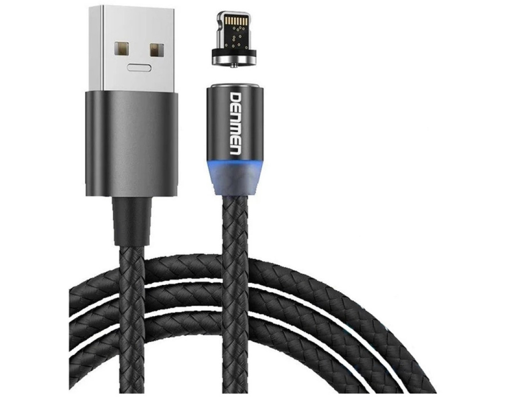 Дата кабель USB 2.0 AM to Lightning magnetic black Denmen (DN-D09L-BK)