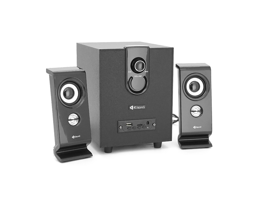 Колонки 2.1 Kisonli TM-9200A, для ПК та ноутбука, живлення 220V + jack 3.5mm, 5W+2x3W, 20Hz-20KHz, з сабвуфером, bluetooth, Black, BOX,