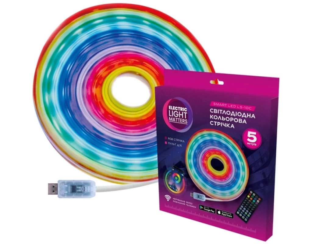 Світлодіодна стрічка ELM LS-10C Neon 8W/5V30 Led/RGB IP65 5м (19-0018)