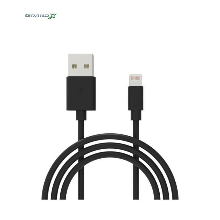 Дата кабель USB 2.0 AM to Lightning 1.0m Cu, 2.1А, Black Grand-X (PL01B)